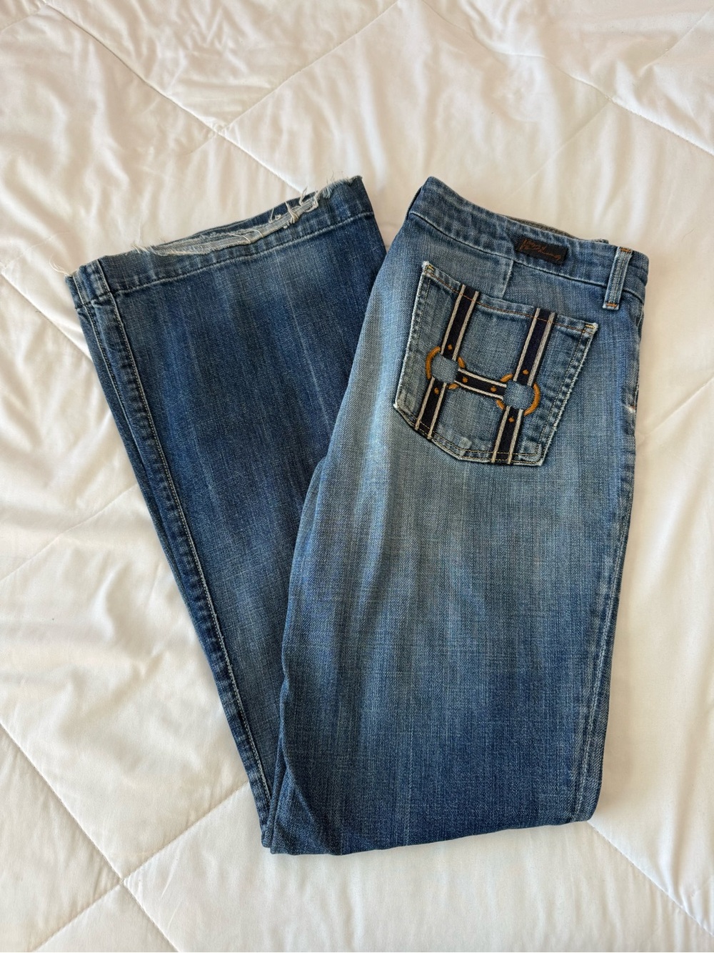 Citizens Of Humanity Blue Low Rise Flare Jeans with Decorative Back Pocket